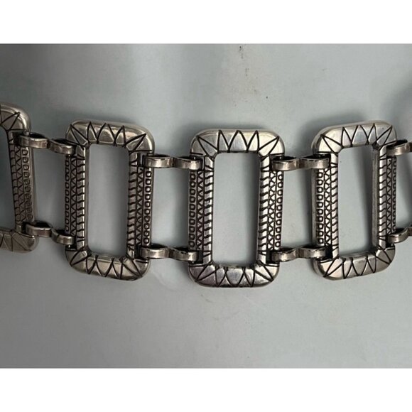 Vintage Style Black Faux Leather Silver Engraved Metal Link Statement Waist Belt main image 5